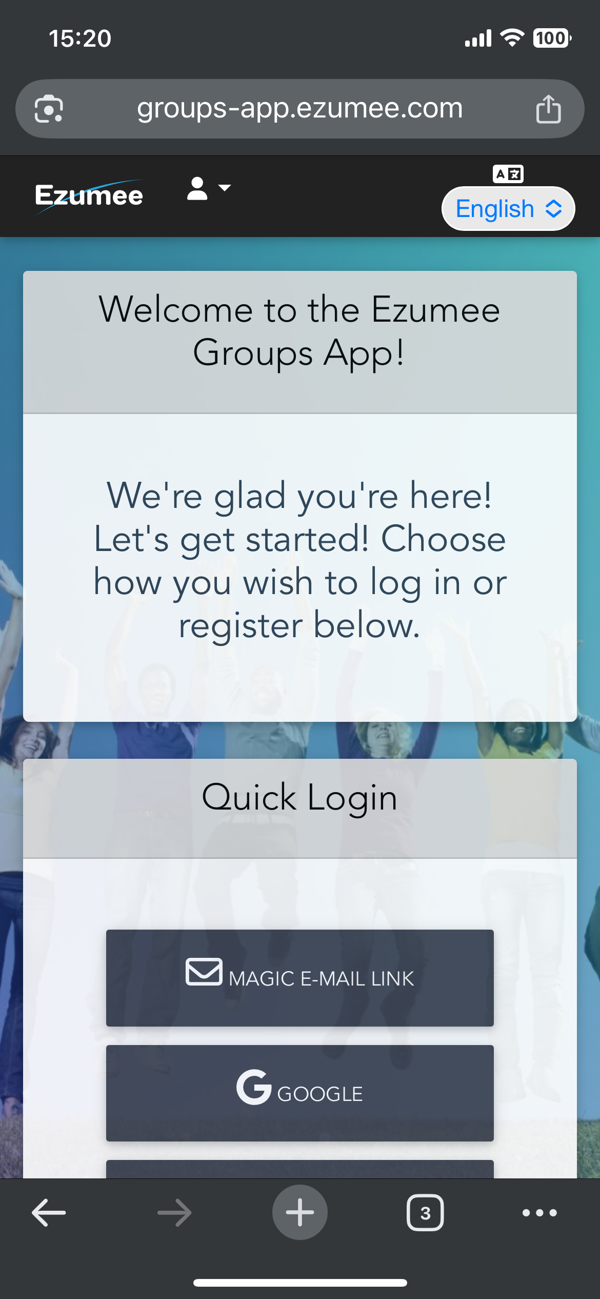 Ezumee App Login Page